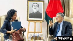 যুক্তরাষ্ট্রের দক্ষিণ ও মধ্য এশিয়া বিষয়ক ব্যুরোর আফরিন আখতারের সাথে বাংলাদেশের পররাষ্ট্র সচিব মাসুদ বিন মোমেন। ১৬ অক্টোবর, ২০২৩।