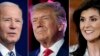 Le président Joe Biden, l'ancien président Donald Trump et la candidate républicaine à la présidentielle, l'ancienne ambassadrice de l'ONU Nikki Haley s'exprime. (Photo AP)