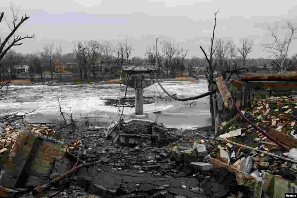 War-torn remnants of a bridge connecting the town of Sviatohirsk to the Sviatohirsk Cave Monastery remain, as Russia&#39;s attack on Ukraine continues, in Sviatohirsk, Ukraine.
