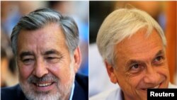 El candidato oficialista Alejandro Guillier (izquierda) y el expresidente conservador Sebastián Piñera se disputan la presidencia de Chile en un balotaje el domingo 17 de diciembre de 2017.