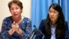 无国界医生组织（ MSF）的法律顾问索尔尼尔（左）和国际无国界医生组织的主席乔安妮刘（右）在瑞士日内瓦的新闻发布会上发表讲话（2015年10月7日）。