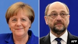 La canciller alemana, Angela Merkel (izquierda), y el candidato a canciller por el Partido Social Demócrata Martin Schulz debatirán una sola vez antes de las elecciones del 24 de septiembre de 2017.