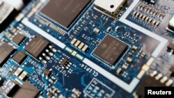 Illustration picture of semiconductor chips on a circuit board